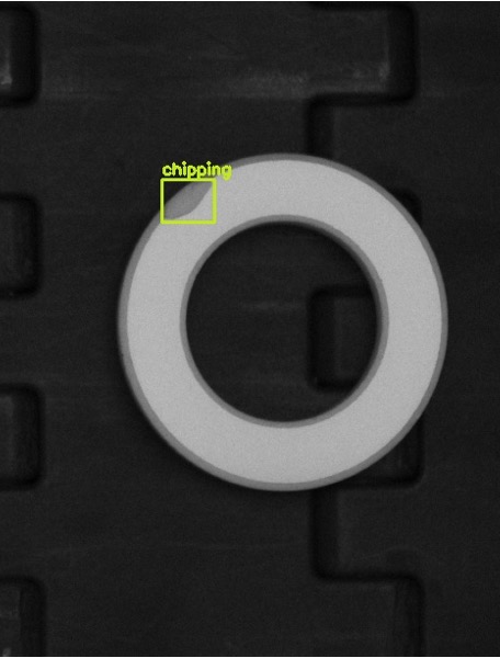 thevisionqc inspecting a bearing ring and boxing a chipping defect in real time